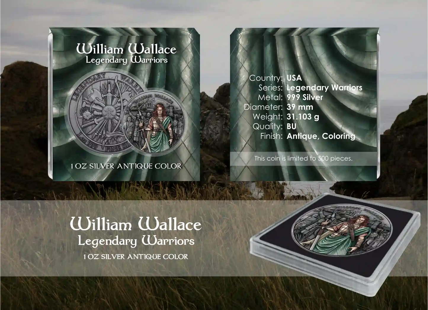William Wallace Legendary Warriors 1 oz Silber Antik Finish koloriert 2026 