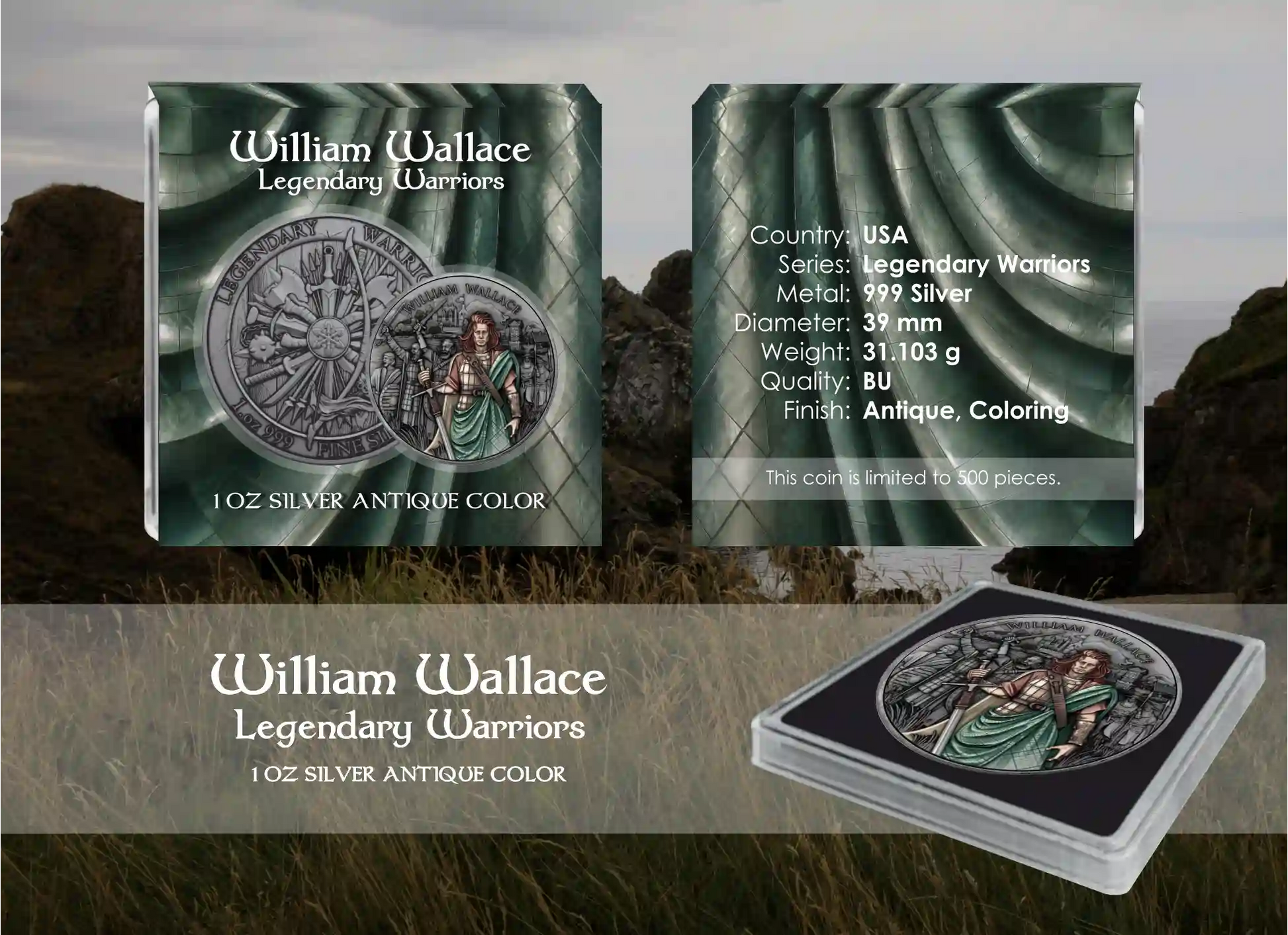 William Wallace Legendary Warriors 1 oz Silber Antik Finish koloriert 2026 